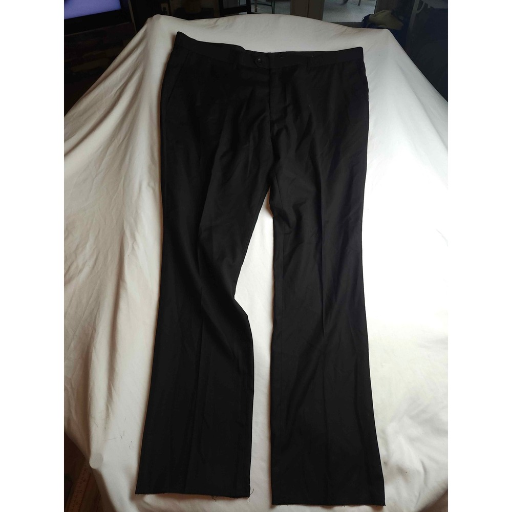 Lineage Mens Black Dress Pants Flat Front‎ Trousers Size 46R Stretch Raw Hem